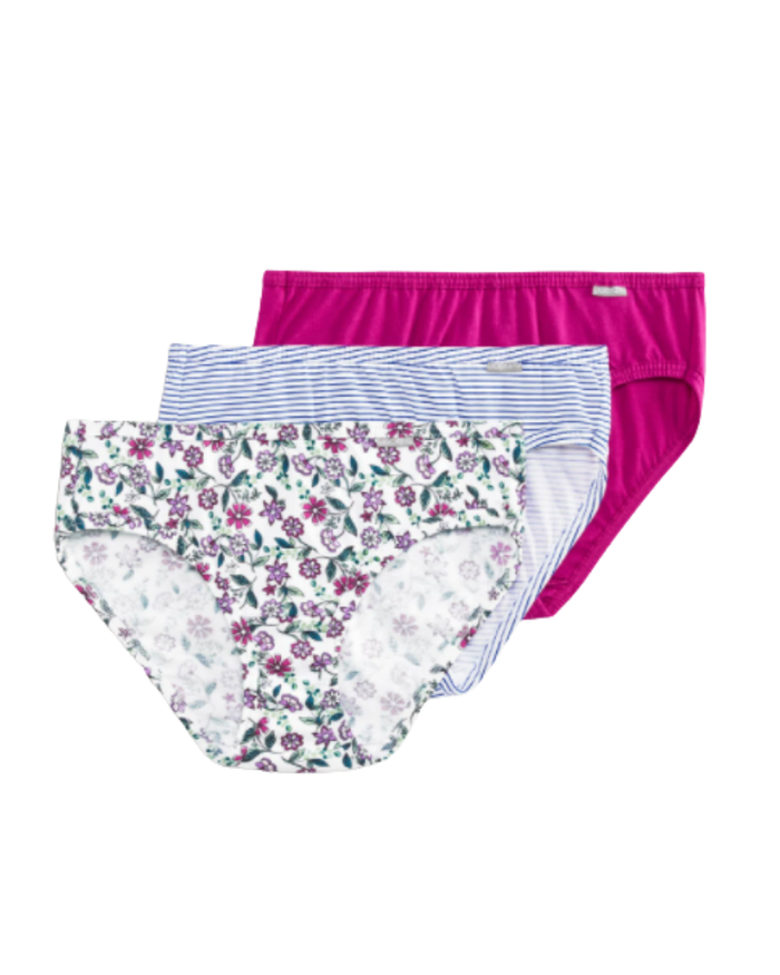 Jockey 1489 Mauve Meadow Assorted #478 Elance Cotton Bikinis 3 Pk myselflingerie.com