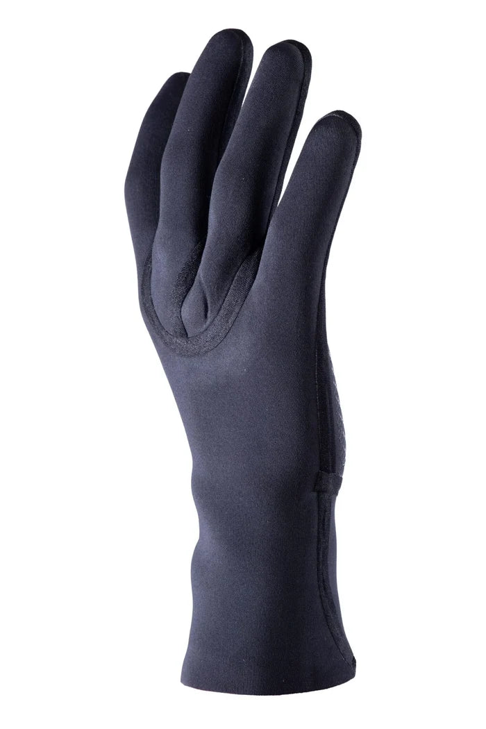 Waihana Essentials black neoprene diving glove shown on a mannequin hand, palm-facing view, against a clean white background.