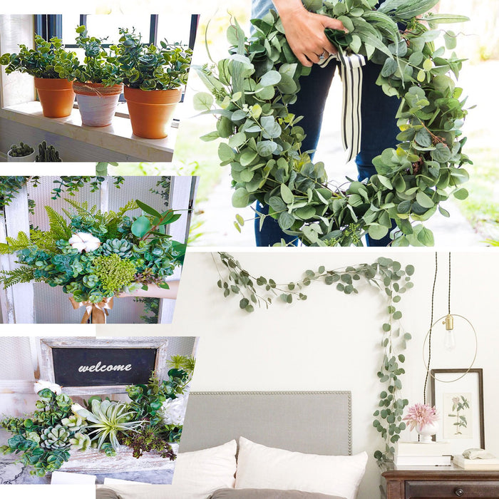 2 Bushes | 19'' Tall Frosted Green Artificial Eucalyptus Sprays