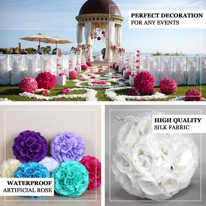 2 Pack | 7" Gold Flower Ball Silk Rose Pomander Kissing Ball