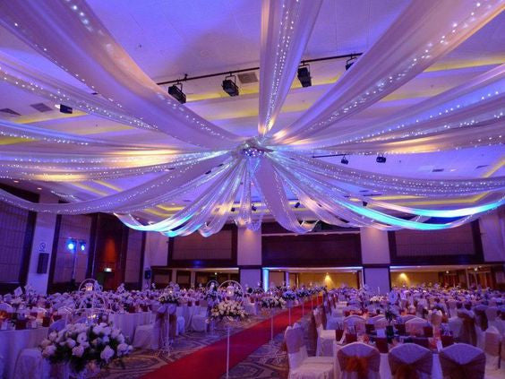 20FT Premium White Fire Retardant Sheer Voil Curtain Ceiling Panel Backdrop