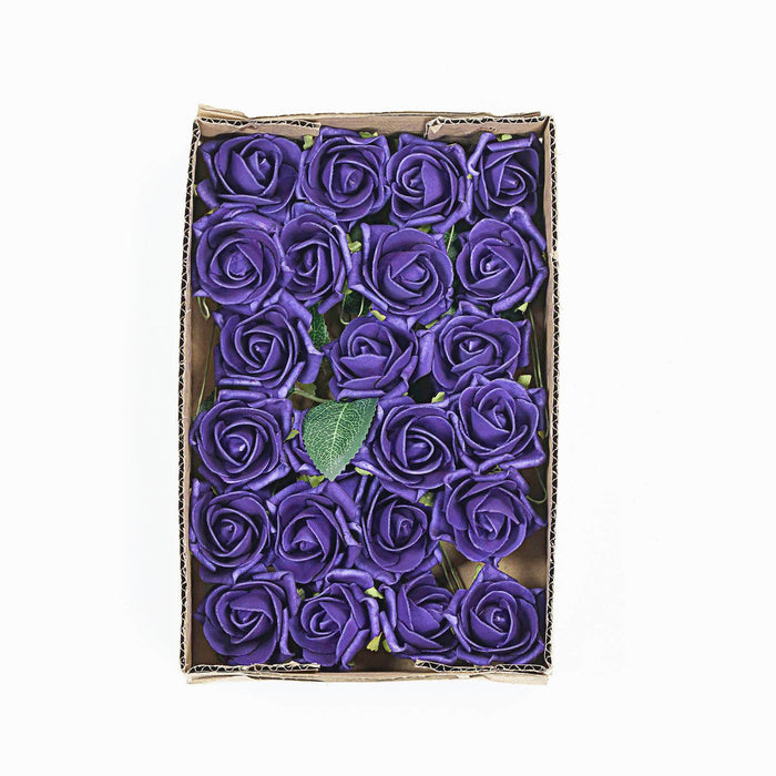 24 Roses | 2inch Artificial Foam Rose With Stem And Leaves - 16 Colors