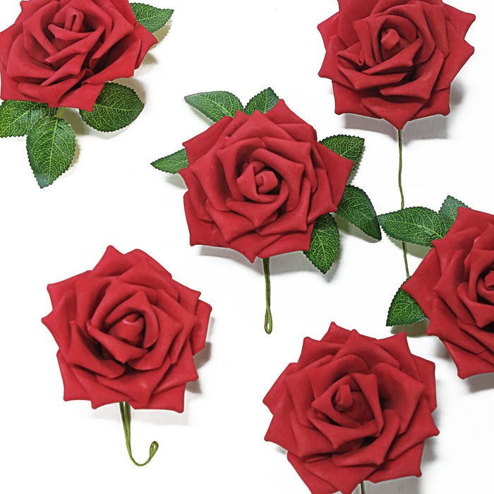 24 Roses 5inch Red Artificial Foam Rose With Stems And Leaves16 Colors