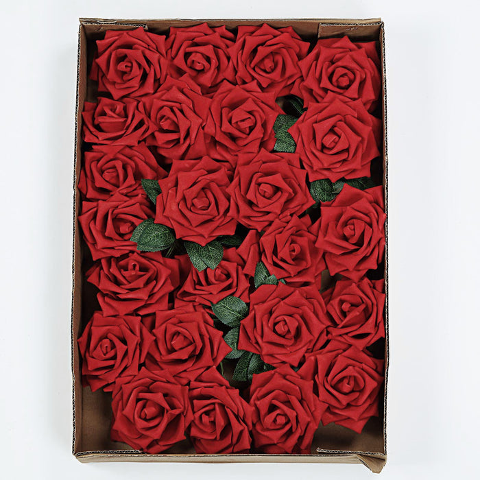 24 Roses 5inch Red Artificial Foam Rose With Stems And Leaves16 Colors