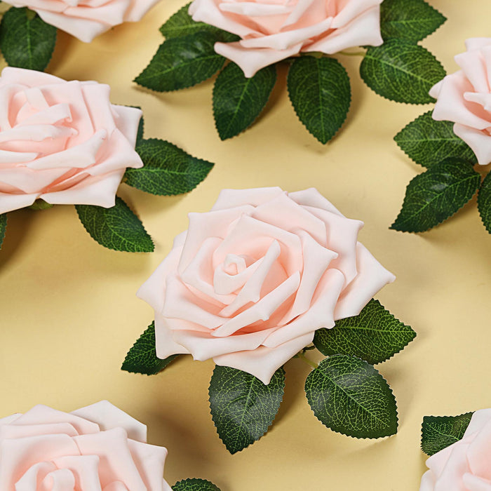 24 Roses 5inch Rose Gold/Blush Artificial Foam Rose With Stems And Leaves 16 Colors