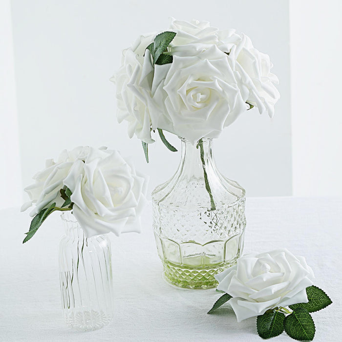 24 Roses 5inch White Artificial Foam Rose With Stems And Leaves 16 Colors