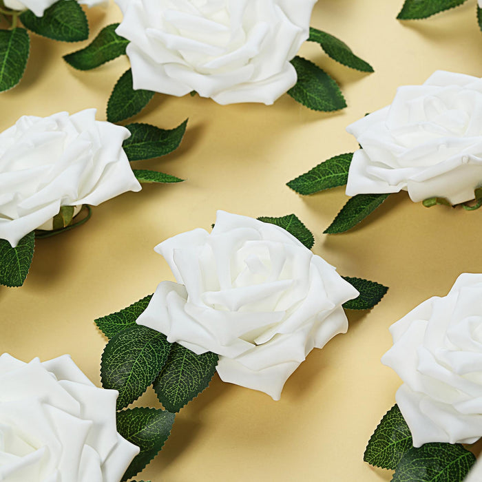 24 Roses 5inch White Artificial Foam Rose With Stems And Leaves 16 Colors