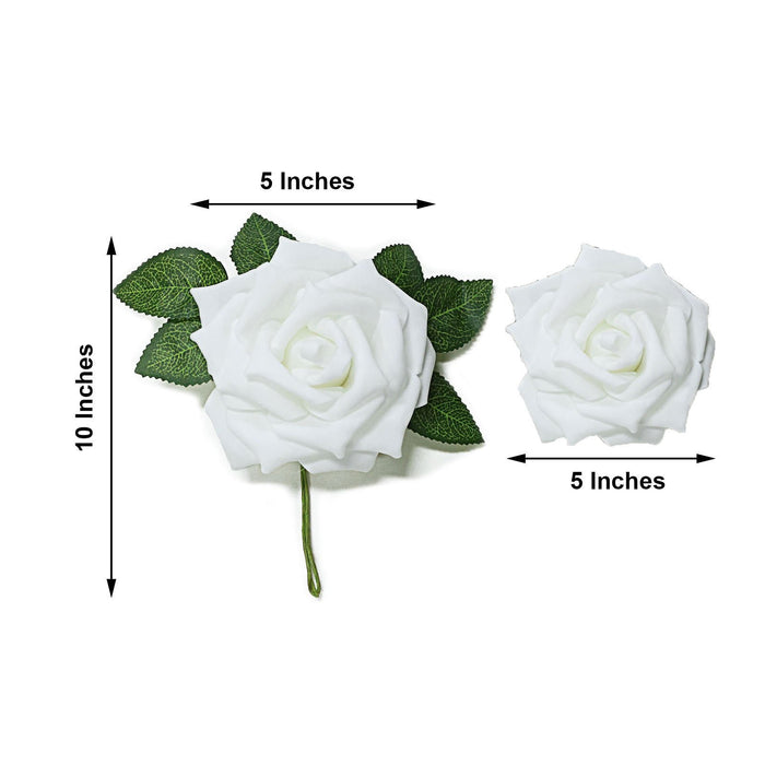 24 Roses 5inch White Artificial Foam Rose With Stems And Leaves 16 Colors