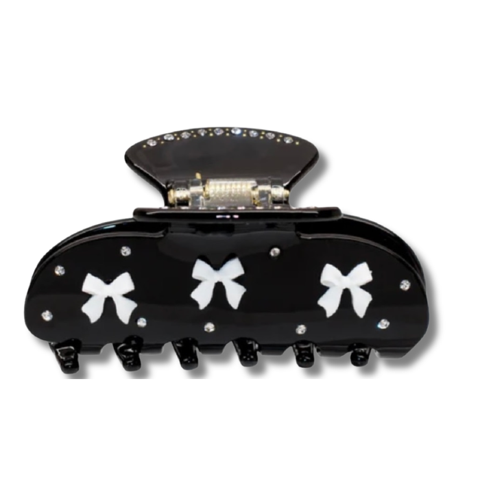 3 BOWS IN A ROW CLAW HAIR CLIP: Black