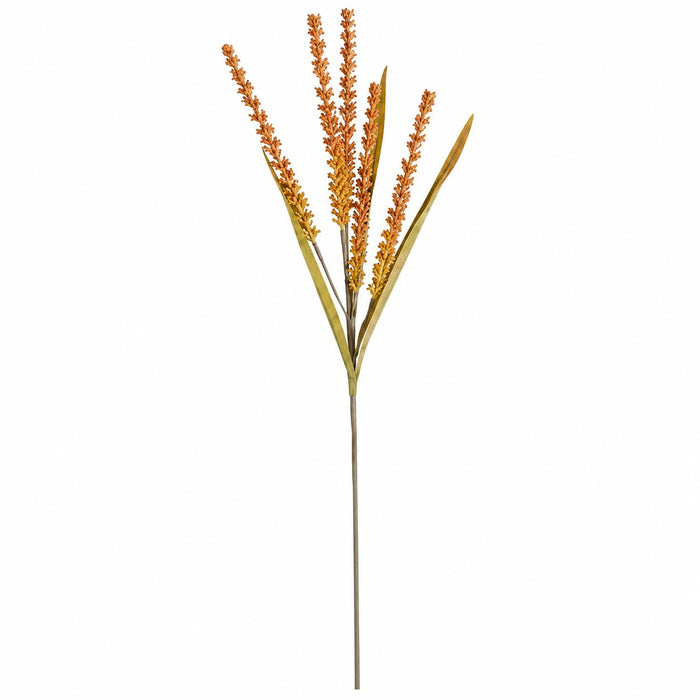 31-inch artificial orange rice spray with textured stems and green leaves for rustic floral arrangements.