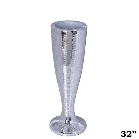 32" Silver Polystone Trumpet Floor Mirrored Mosaic Vases