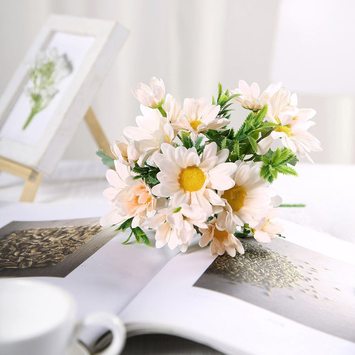 4 Pack | 11inch Artificial Daisy Flower Bushes, Silk Flowers For Vases - Rose Gold/Blush