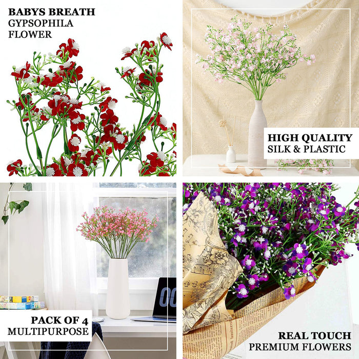 4 Pack | 27 Inch | White Babys Breath Artificial Flowers, Gypsophila Real Touch Silk Flowers Stem