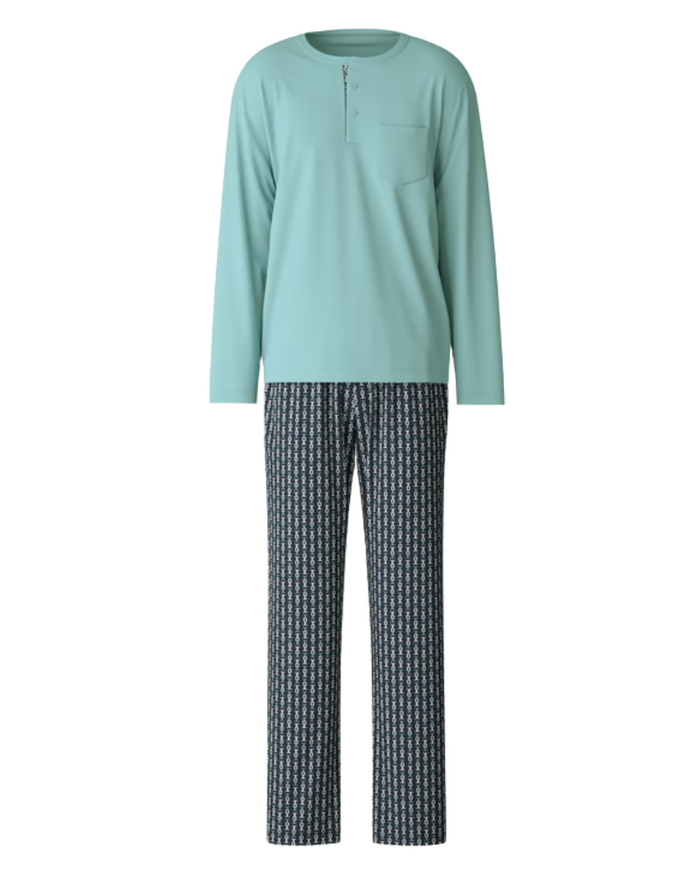 45480 #522 Blue Lily Relax Selected Men's 100% Swiss Cotton Pajamas Set