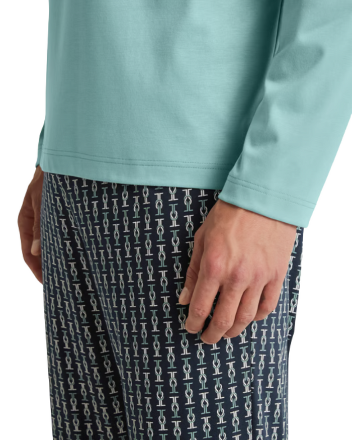 45480 #522 Blue Lily Relax Selected Men's 100% Swiss Cotton Pajamas Set