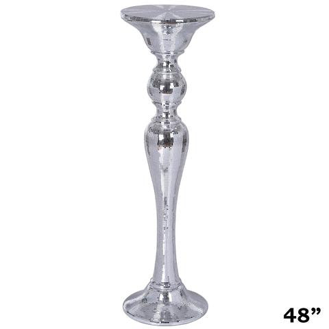 48” Silver Mirror Mosaic Polystone Floor Vase Wedding Aisle Prop Party Columns