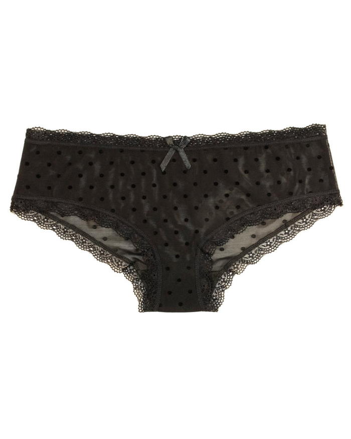 Love Libby 4843 Black Flocked Polka Dot Mesh Hipster myselflingerie.com