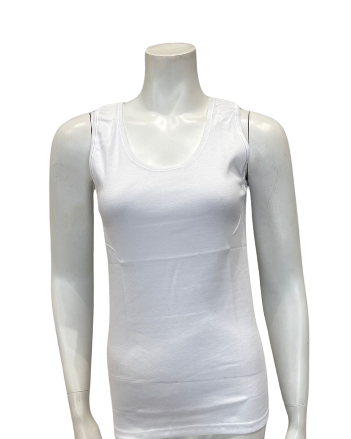 Cotton Touch 500 White Cotton Sleeveless Wide Straps Undershirt Myselflingerie.com