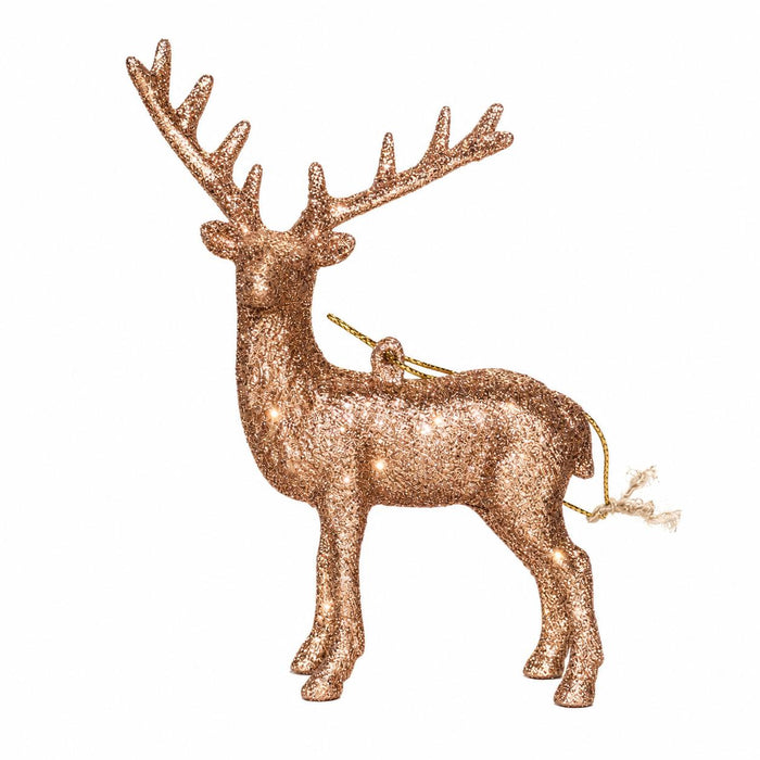 5.5-inch deer Christmas ornament featuring a shimmering copper glitter finish on a textured stone powder base.