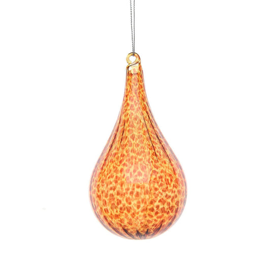80mm bronze glass drop ornament featuring a spiral leopard print pattern for elegant holiday tree decoration.