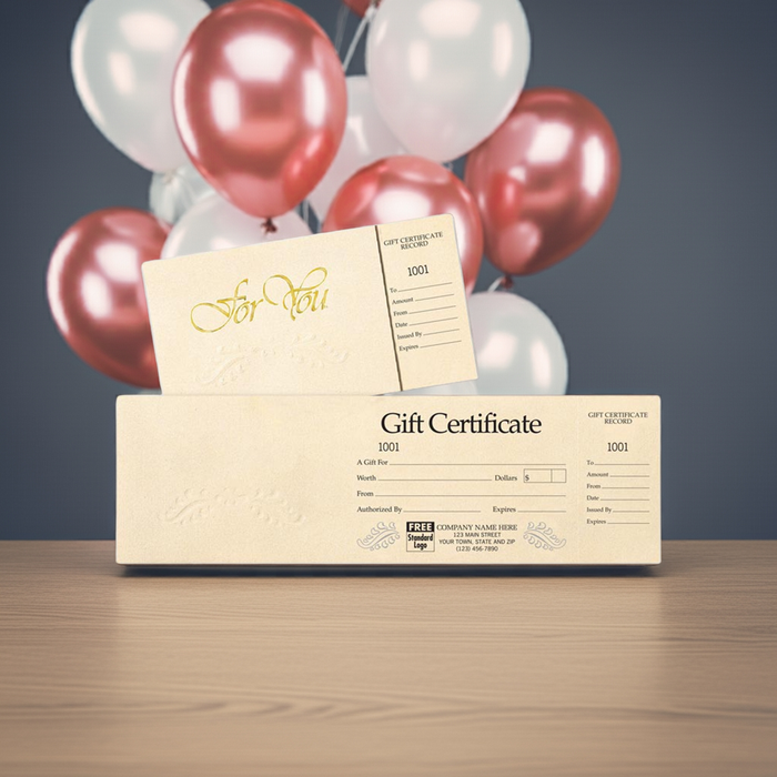 838 Gift Certificates Ivory Foil Embossed Gift Certificate 4 x 13"