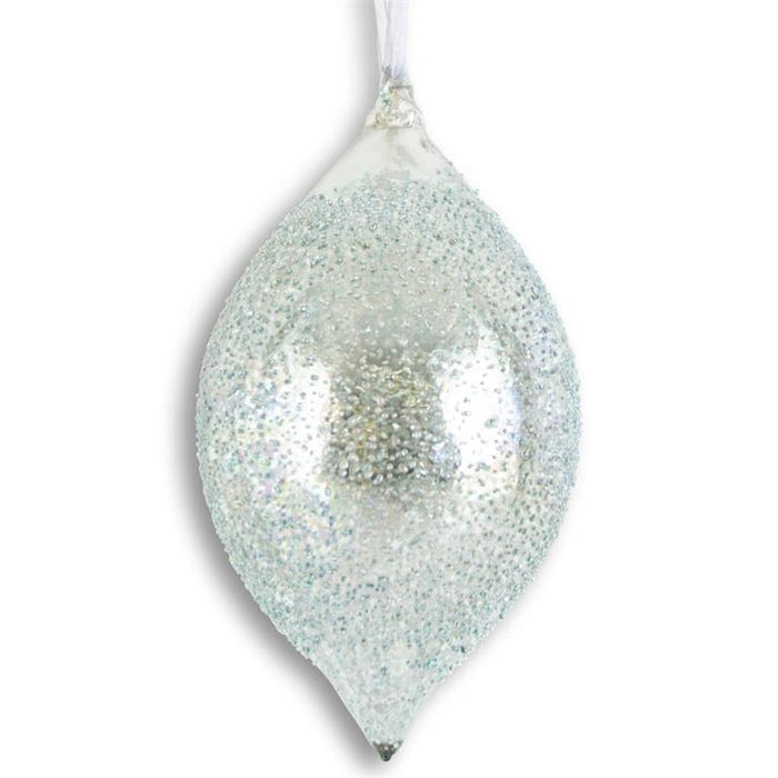 8.5-inch teardrop Christmas ornament in shimmering textured mercury glass with a refined, sparkling finish.