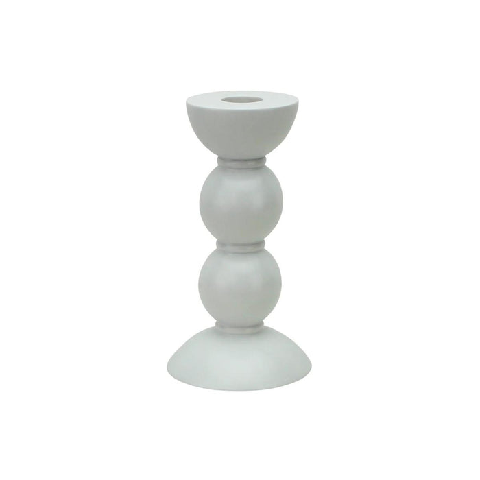 Chambray blue lacquered wooden bobbin candlestick with a smooth, glossy finish and a classic turned design.
