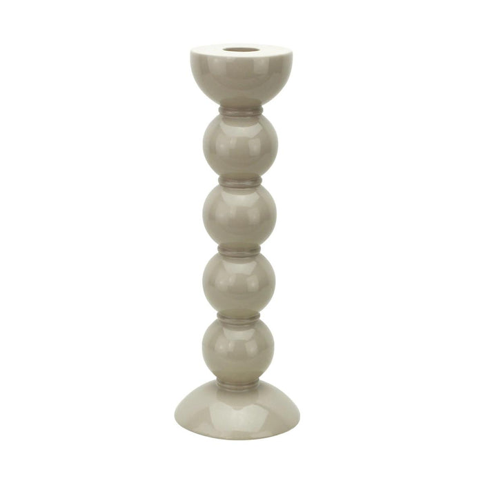 Chambray lacquered bobbin-shaped candlestick in solid rubberwood with a high-gloss finish.