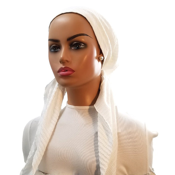 Ahead IT2742 White Ava Maria Israeli Style Long Tails Pre-Tied Bandanna Myselflingerie.com