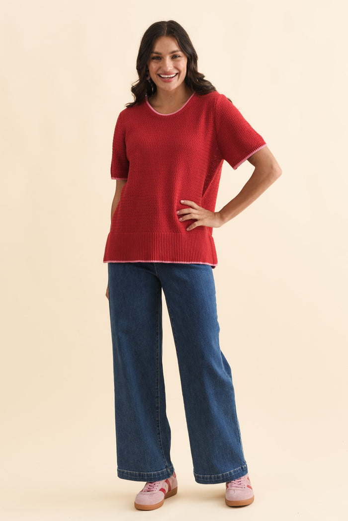 Alyssa Blue Wide Leg Stretch Jeans,Brunette model,alt text|model:Brontie