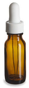 Amber Boston Round Glass Bottle 1/2 oz. w/ White Dropper (3 pack)