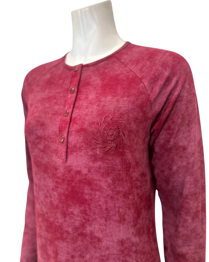 Angelice S-7142 Merlot Logo Snaps Ribbed Modal Nightgown Myselflingerie.com