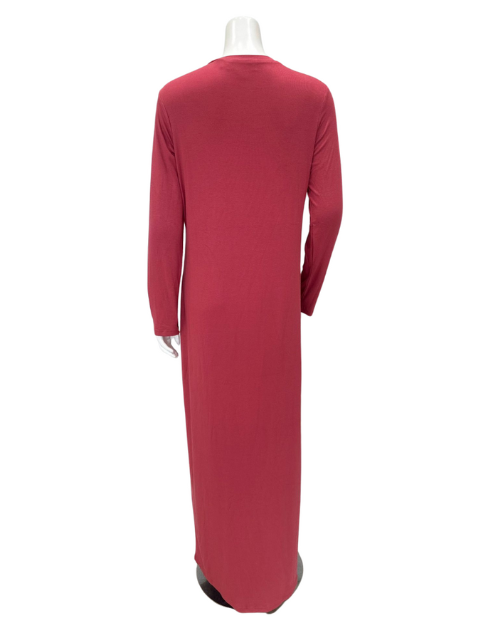 Angelice S-7259 Rosewood &nbsp;Modest V Neck Ribbed Modal Nightgown Myselflingerie.com