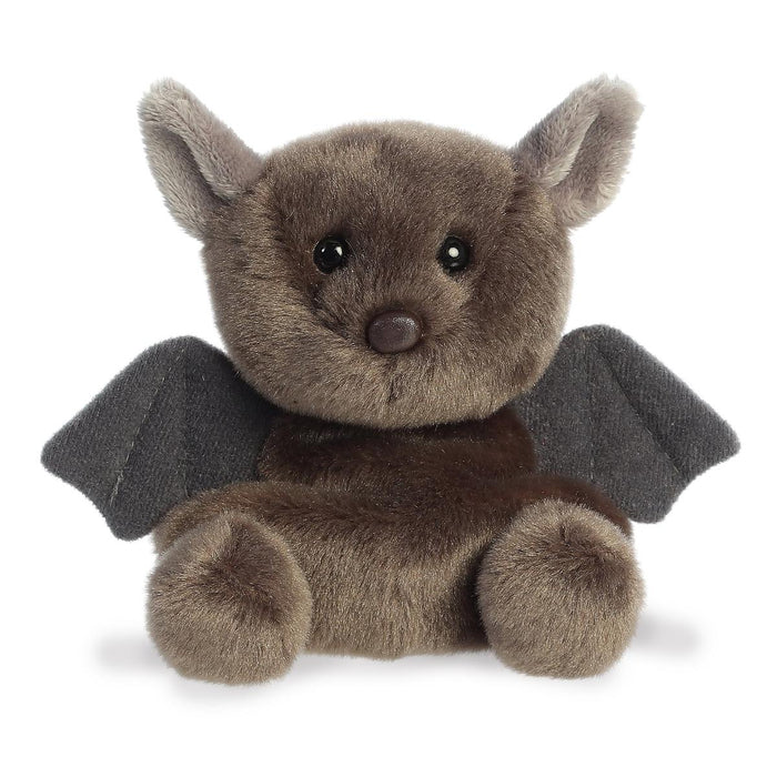 Aurora Miyoni 5-inch plush bat with soft brown fur, dark grey wings, and realistic hand-stitched details.