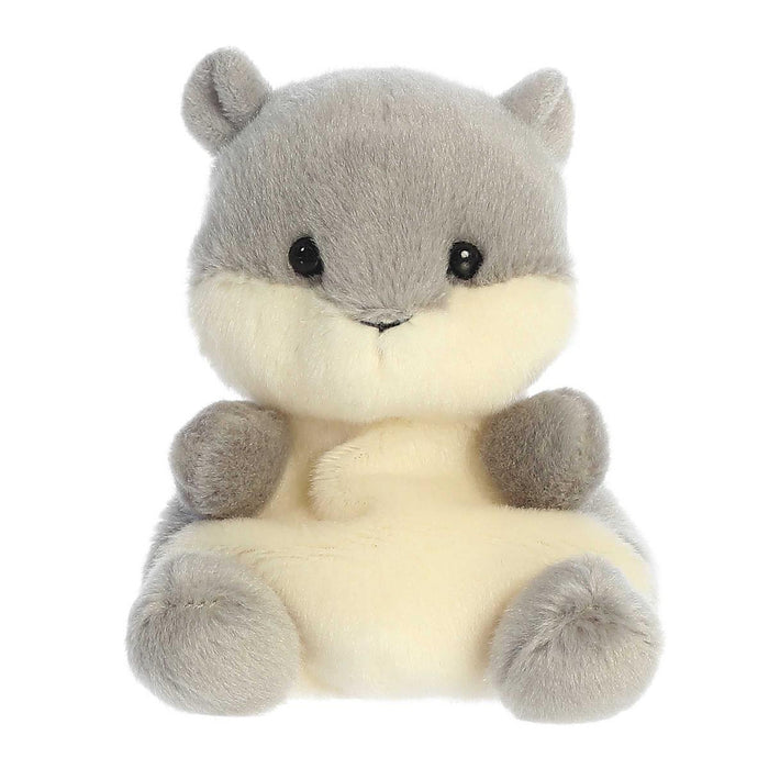 Aurora Miyoni 5-inch plush hamster with soft grey and cream fur, black button eyes, and a bean-filled sitting design.