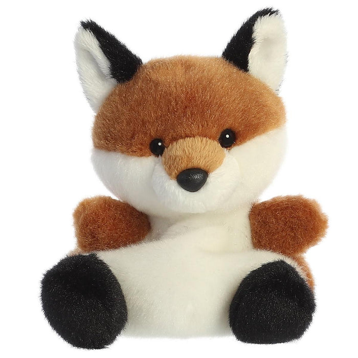 Small 5-inch Aurora Miyoni plush fox with soft brown and white fur, black ear tips, and a realistic, hand-stitched design.