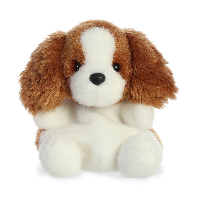 5-inch Aurora Miyoni plush puppy with soft brown and white fur, floppy ears, and a realistic, hand-stitched design.