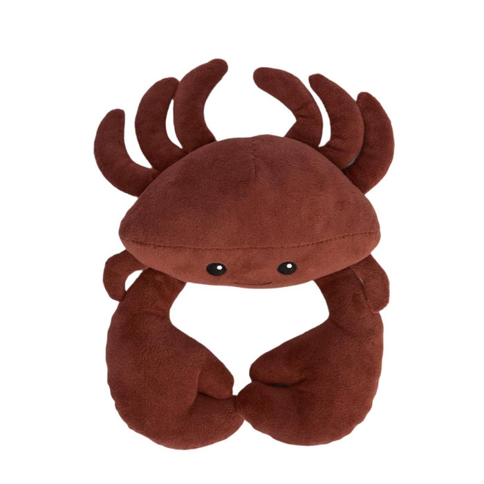 Soft brown plush crab dog toy with a coastal-inspired design and hidden squeaker for playful entertainment.