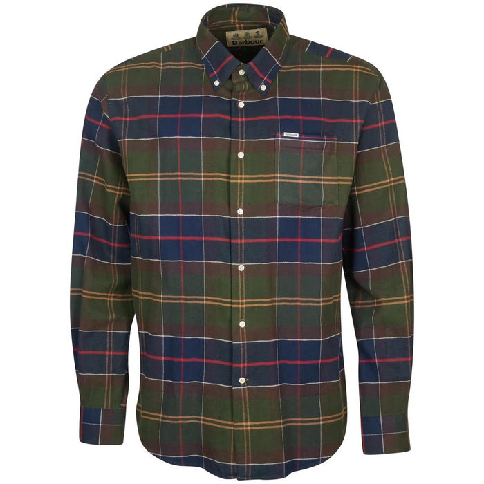 Barbour Hogside regular fit cotton shirt in a green, navy, and red tartan pattern with a button-down chest pocket.
