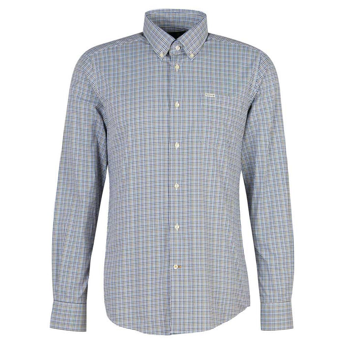 Barbour Stanhope long-sleeve performance shirt in a blue and yellow tattersall check with a button-down collar.