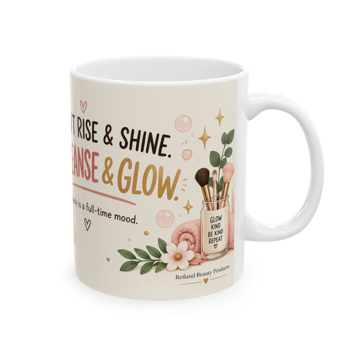 I Cleanse and Glow ceramic coffee mug by Reiland Beauty, image 4