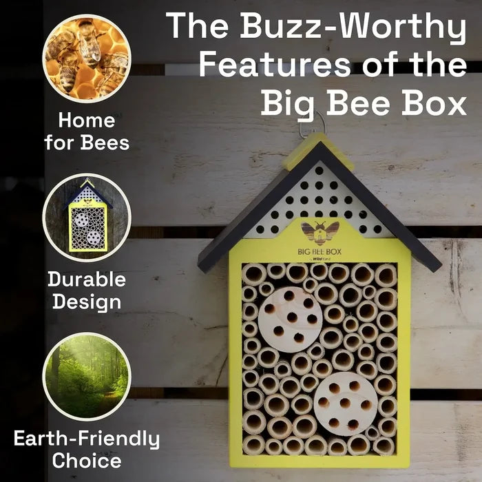 Bee House (Includes Shipping) with bamboo nesting tubes, featuring durable and eco-friendly design for pollinators.