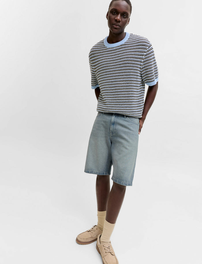 Bermuda en denim à délavé pâle pour homme