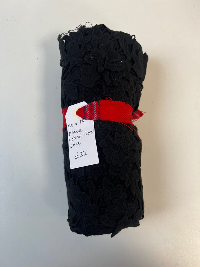 Black 3D Cotton Floral Lace Remnant