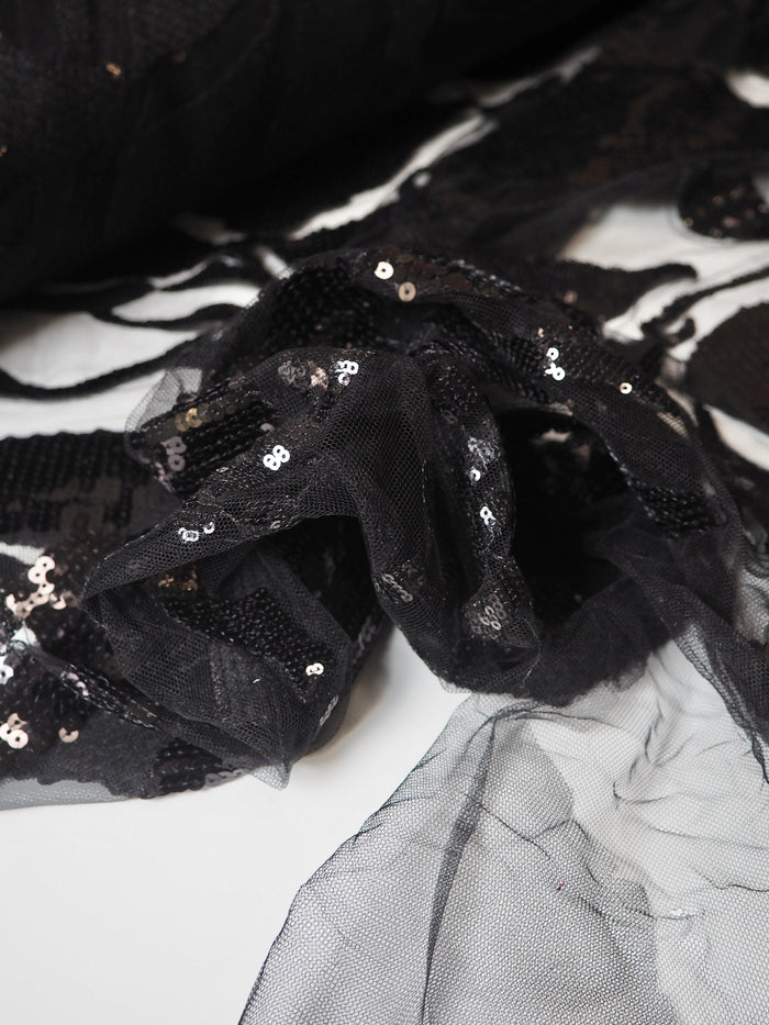 Black Abstract Sequin Tulle