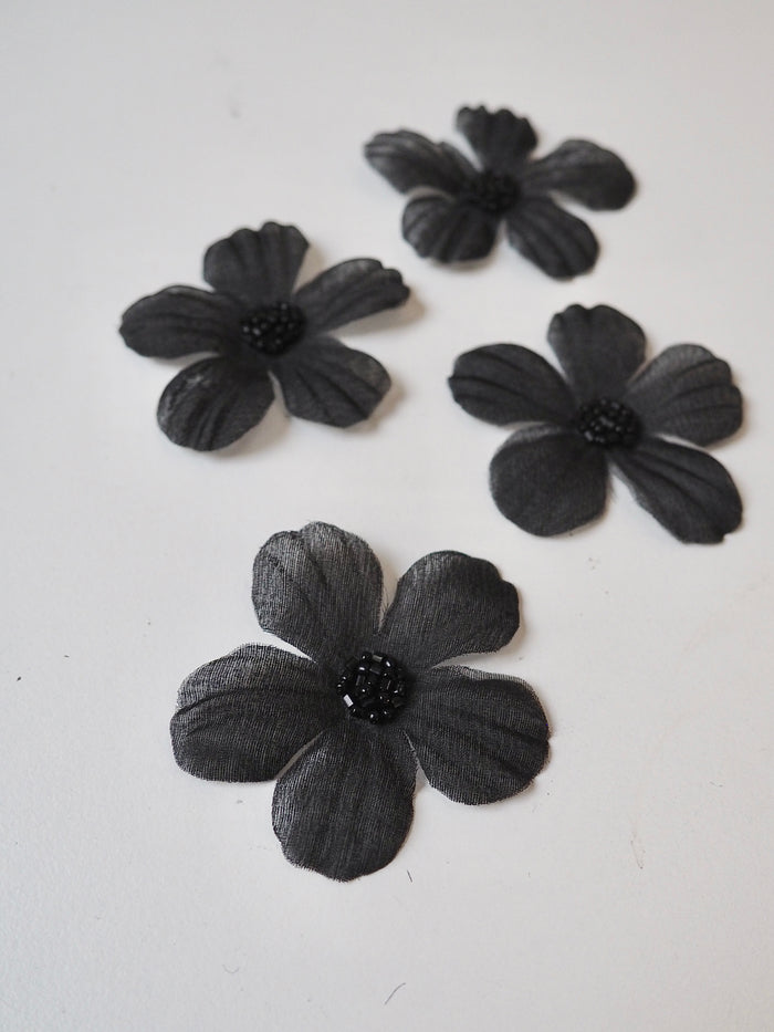 Black Bead Flower Appliqué 60mm