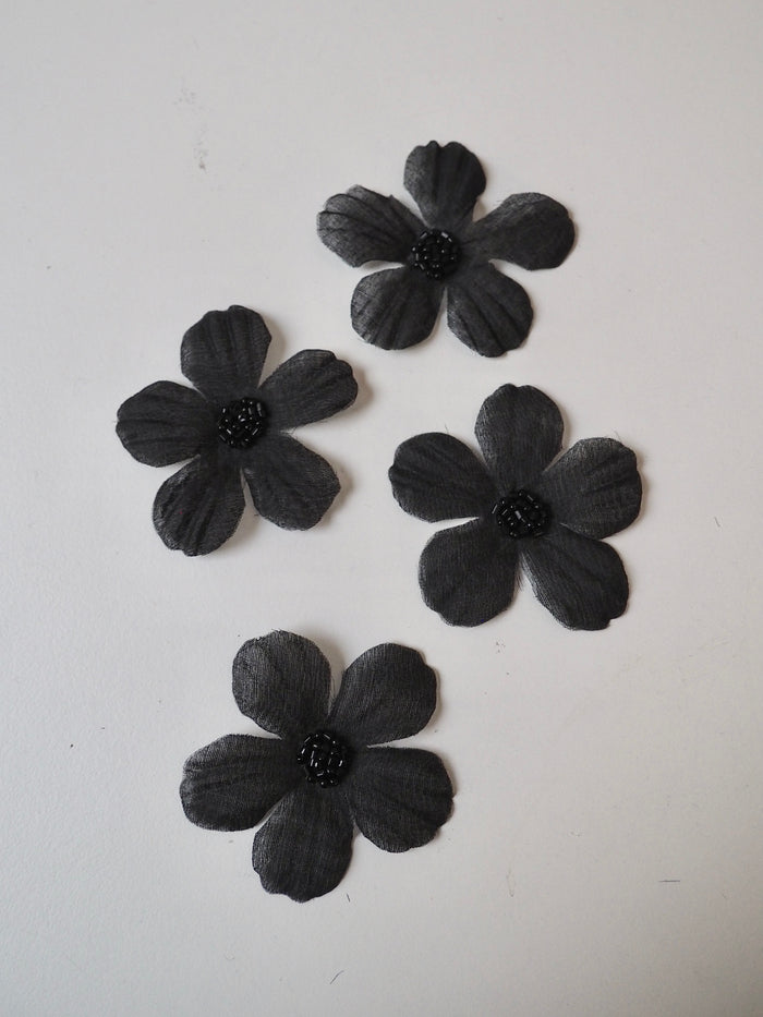 Black Bead Flower Appliqué 60mm