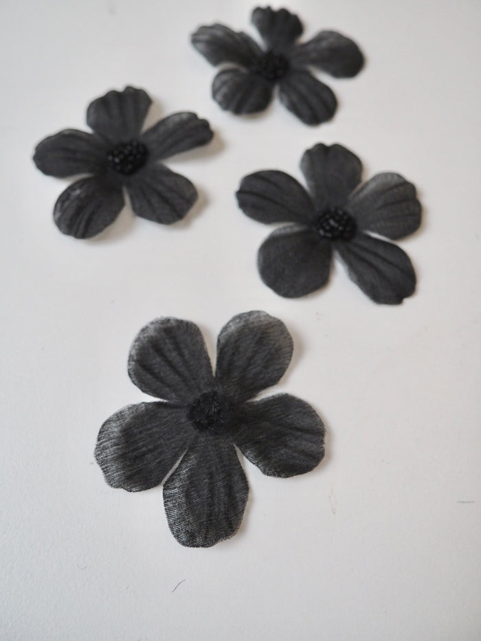 Black Bead Flower Appliqué 60mm