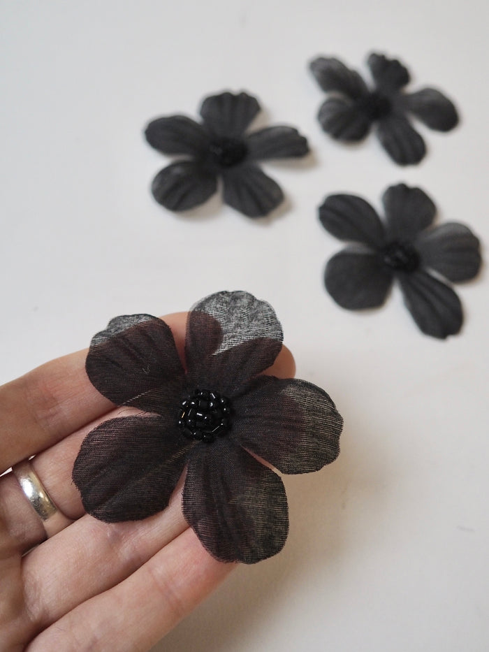 Black Bead Flower Appliqué 60mm