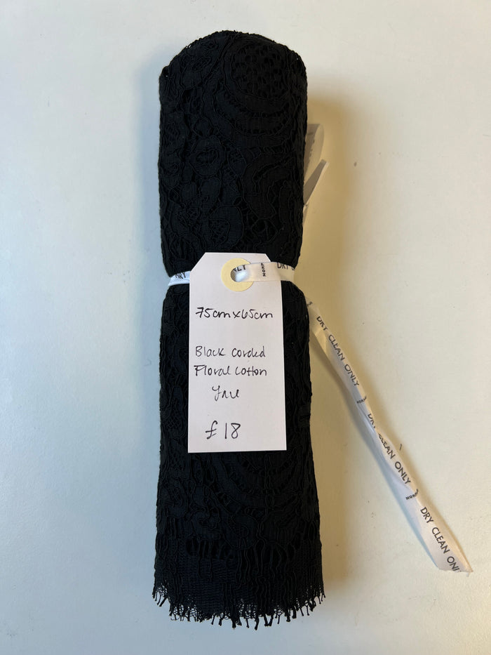 Black Corded Floral Cotton Lace Remnant